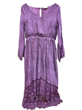 143 Story Purple Long-Sleeve Lace Hem Maxi Dress Size M